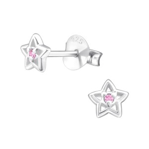 Cercei din argint stelute cu pietre roz DiAmanti DIA33215-Pink (Argint 925‰ 0,55 g.)